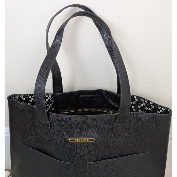 Steve Madden Large Shoulder Tote Bag Black Floral Carryall Weekender Travel NEW - Picture 4 of 12